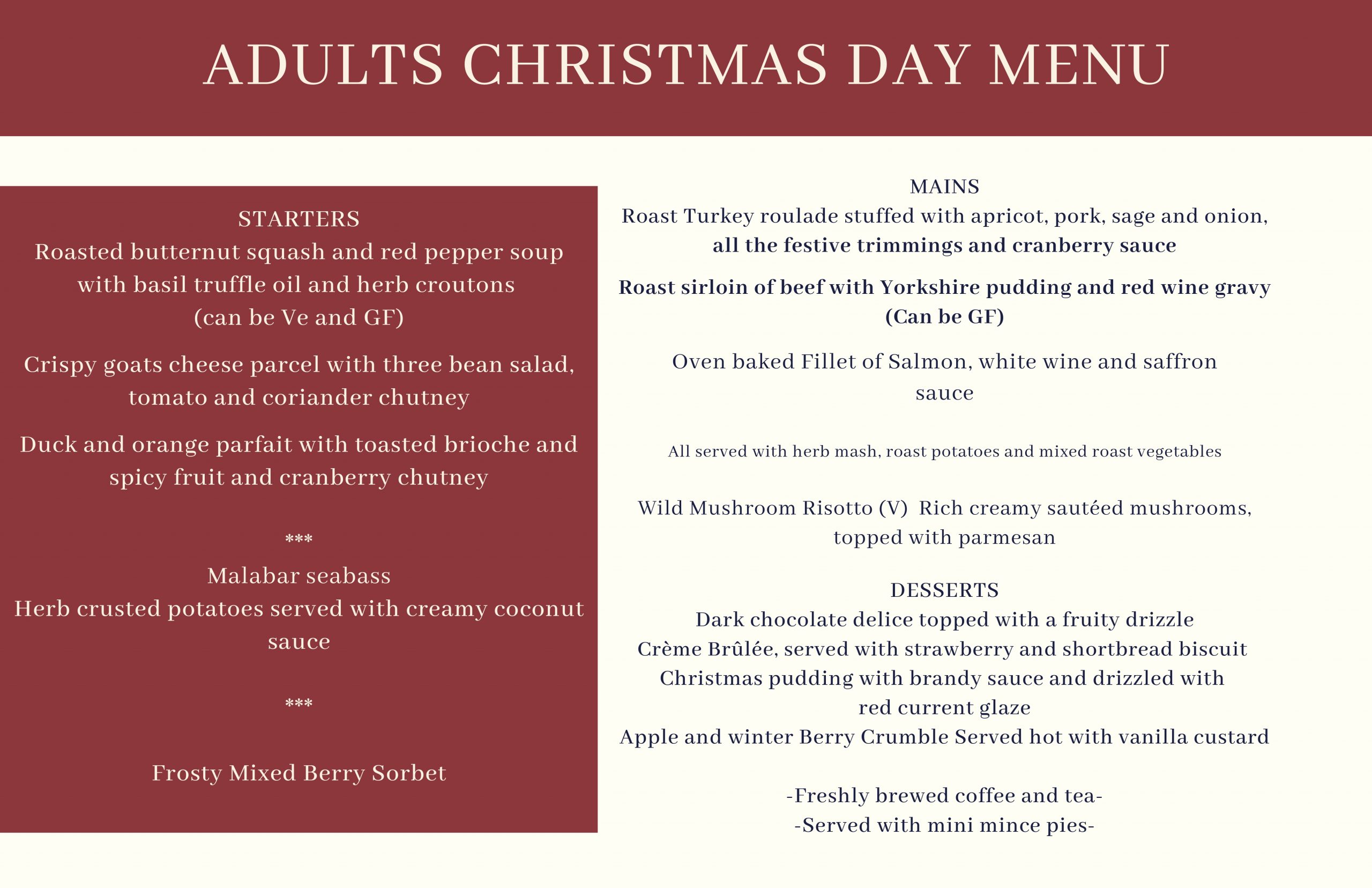 ADULTS CHRISTMAS DAY MENU