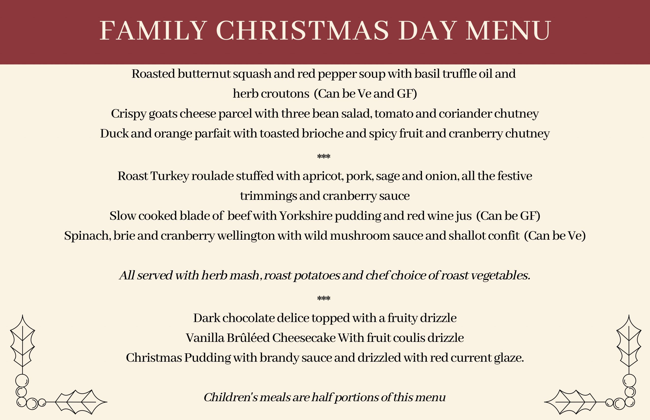 FAMILY CHRISTMAS DAY MENU
