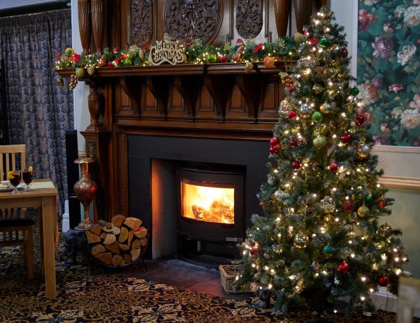 Cosy fireside at Stone House Hotel at Christmas